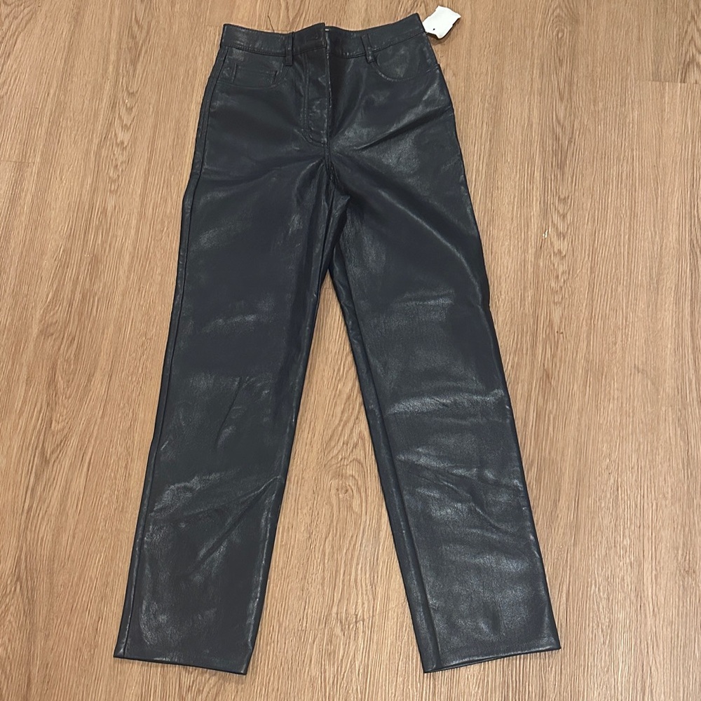Wilfred Navy Straight Leg Leather Pants